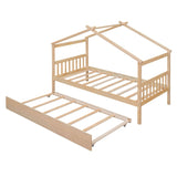 Twin Wooden House Bed with Twin Trundle Bed and Headboard