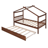 Twin Wooden House Bed with Twin Trundle Bed and Headboard