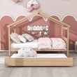 Full Size Wooden House Bed with Twin Trundle Bed and Headboard