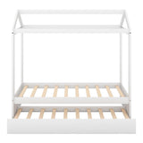 Wooden Kids Twin House Bed with Twin Trundle Bed