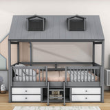 Low Twin Size Loft House Bed with Storage for Kids, Toddler - [Wooden]