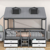 Low Twin Size Loft House Bed with Storage for Kids, Toddler - [Wooden]