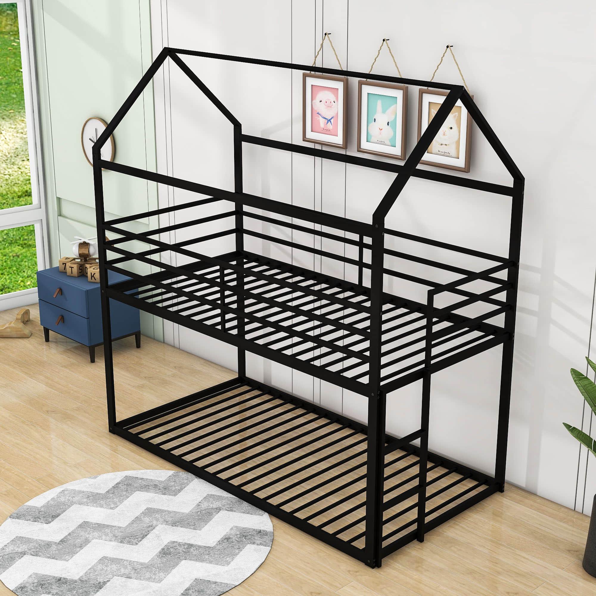 Low Twin Over Twin House Bunk Beds for Kids Toddler - Metal