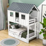 Modern Twin Over Twin House Bunk Beds with Trundle for Kids - [Wooden]