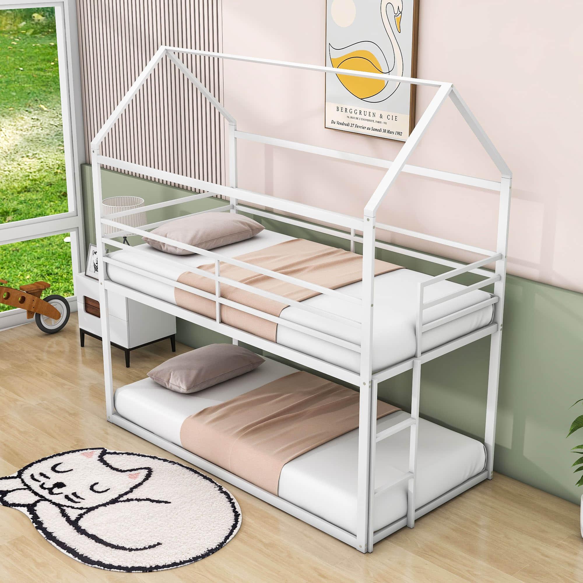 Low Twin Over Twin House Bunk Beds for Kids Toddler - Metal