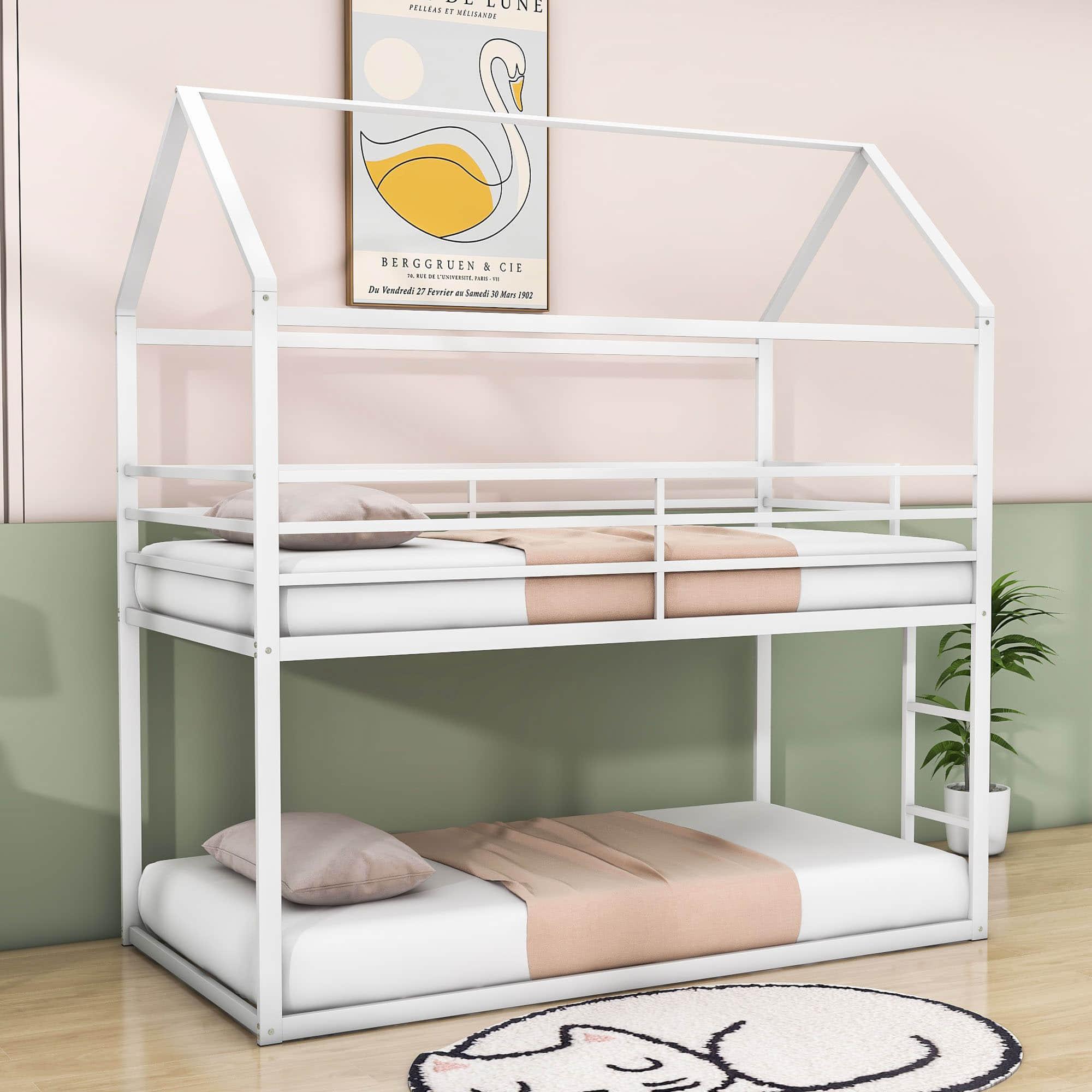 Low Twin Over Twin House Bunk Beds for Kids Toddler - Metal