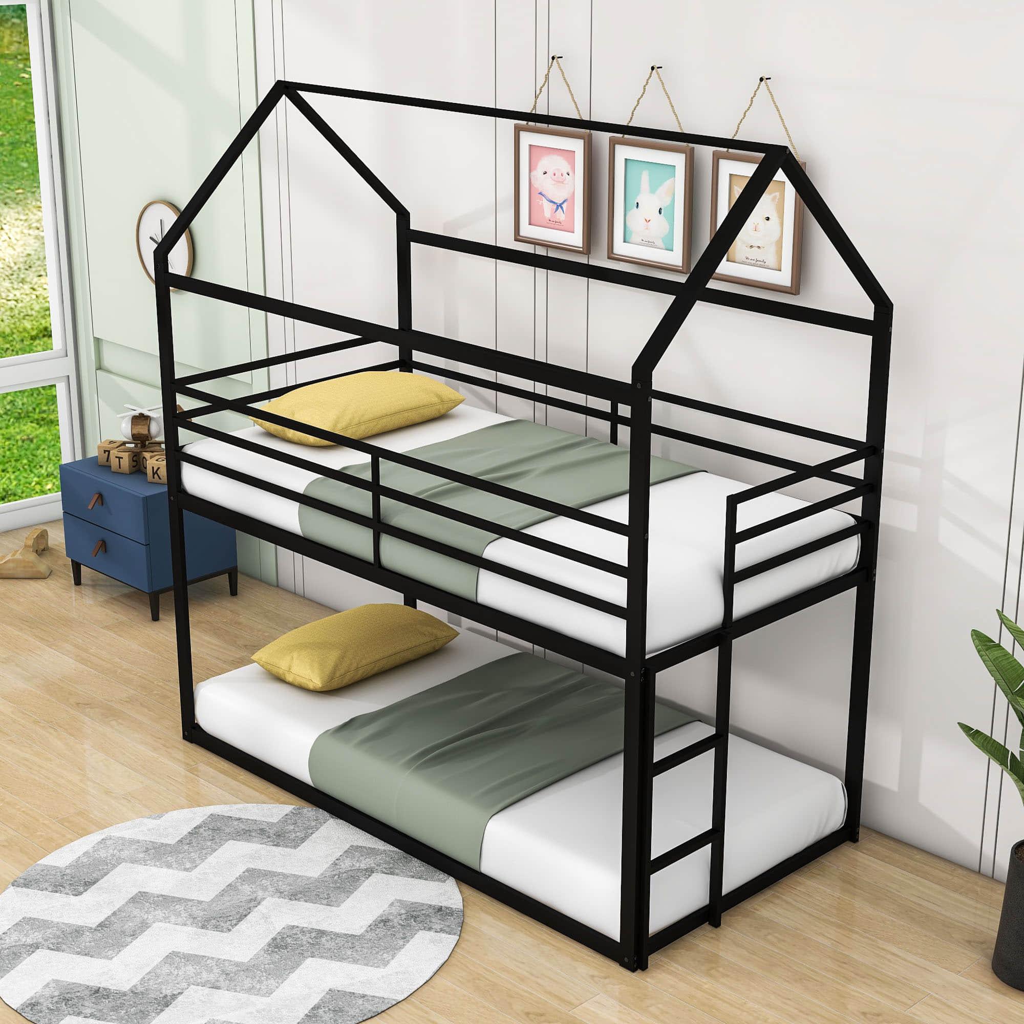 Low Twin Over Twin House Bunk Beds for Kids Toddler - Metal