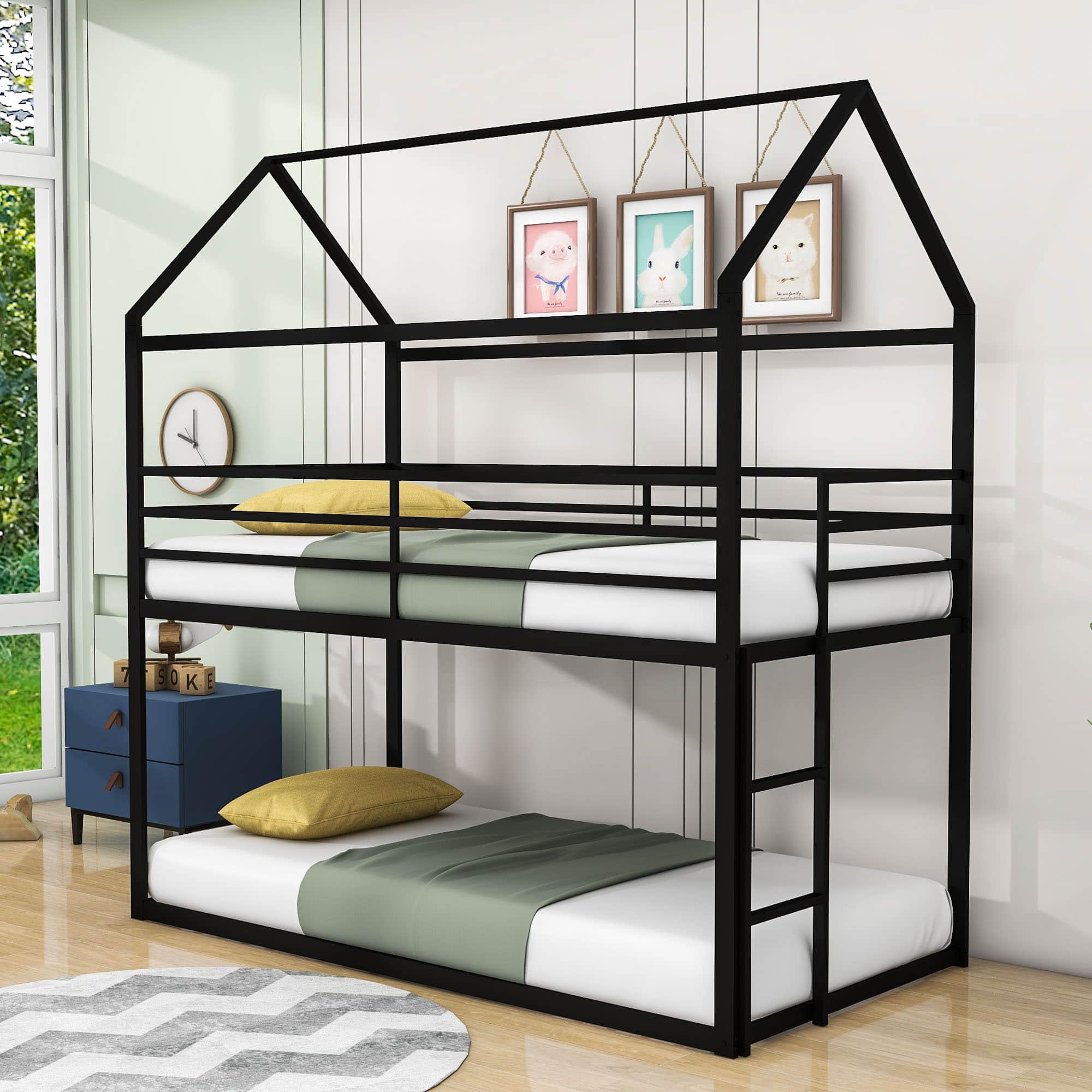 Low Twin Over Twin House Bunk Beds for Kids Toddler - Metal