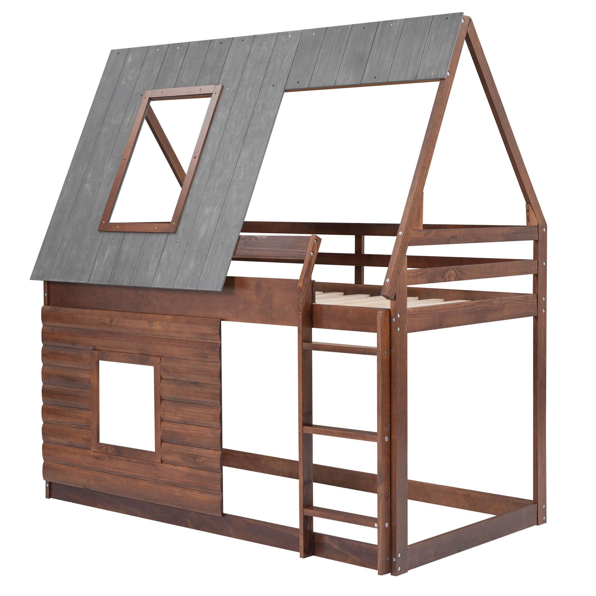 Rustic Low Twin Over Twin FarmHouse Bunk Beds for Kids, Toddler - [Floor]