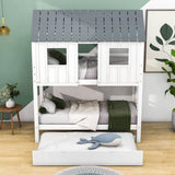 Modern Twin Over Twin House Bunk Beds with Trundle for Kids - [Wooden]