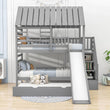 House Twin Over Twin Bunk Beds with Slide and Trundle for Kids