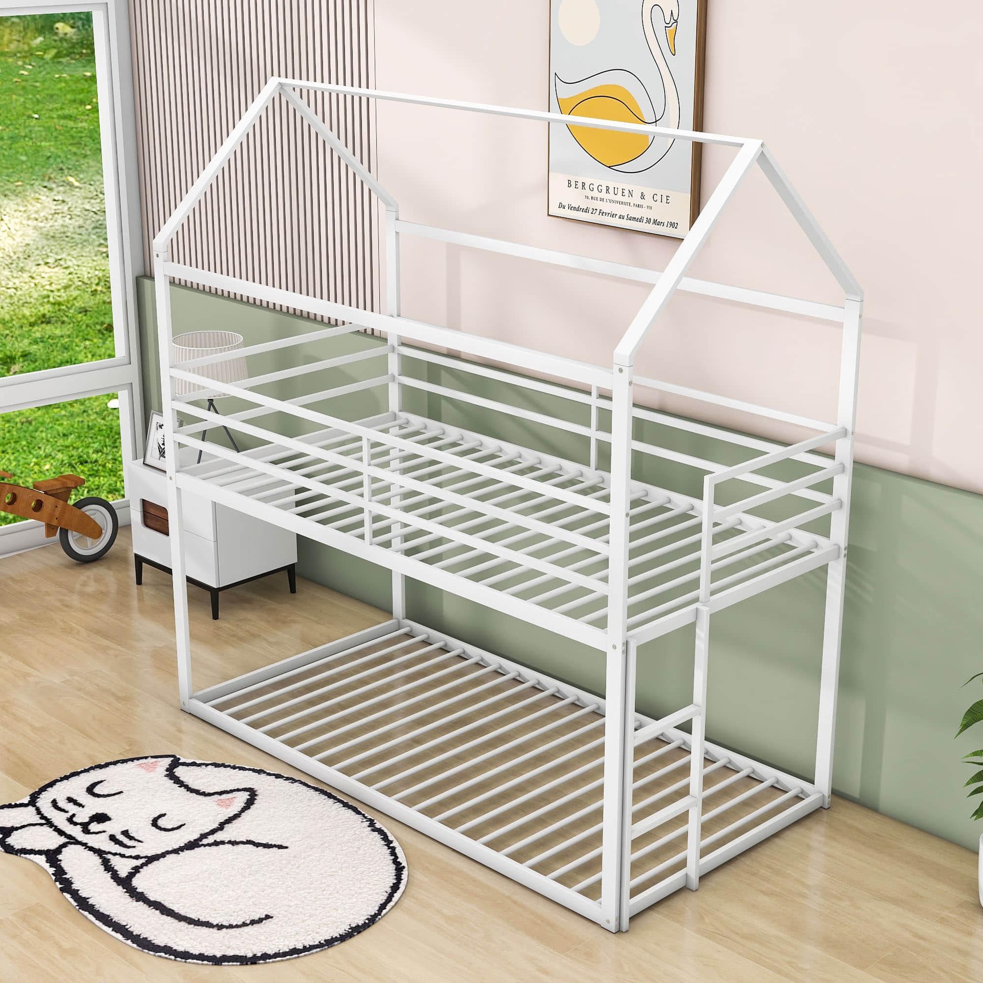 Low Twin Over Twin House Bunk Beds for Kids Toddler - Metal