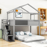 Low Twin Over Full House L-Shaped Bunk Beds for Toddler, Kids - [Floor]