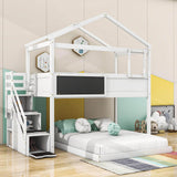 Low Twin Over Full House L-Shaped Bunk Beds for Toddler, Kids - [Floor]