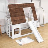 Fun Twin Low Loft Farm House Bunk Bed with Slide - [Wooden]