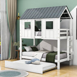 Modern Twin Over Twin House Bunk Beds with Trundle for Kids - [Wooden]