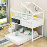 Low Twin Over Full House L-Shaped Bunk Beds for Toddler, Kids - [Floor]