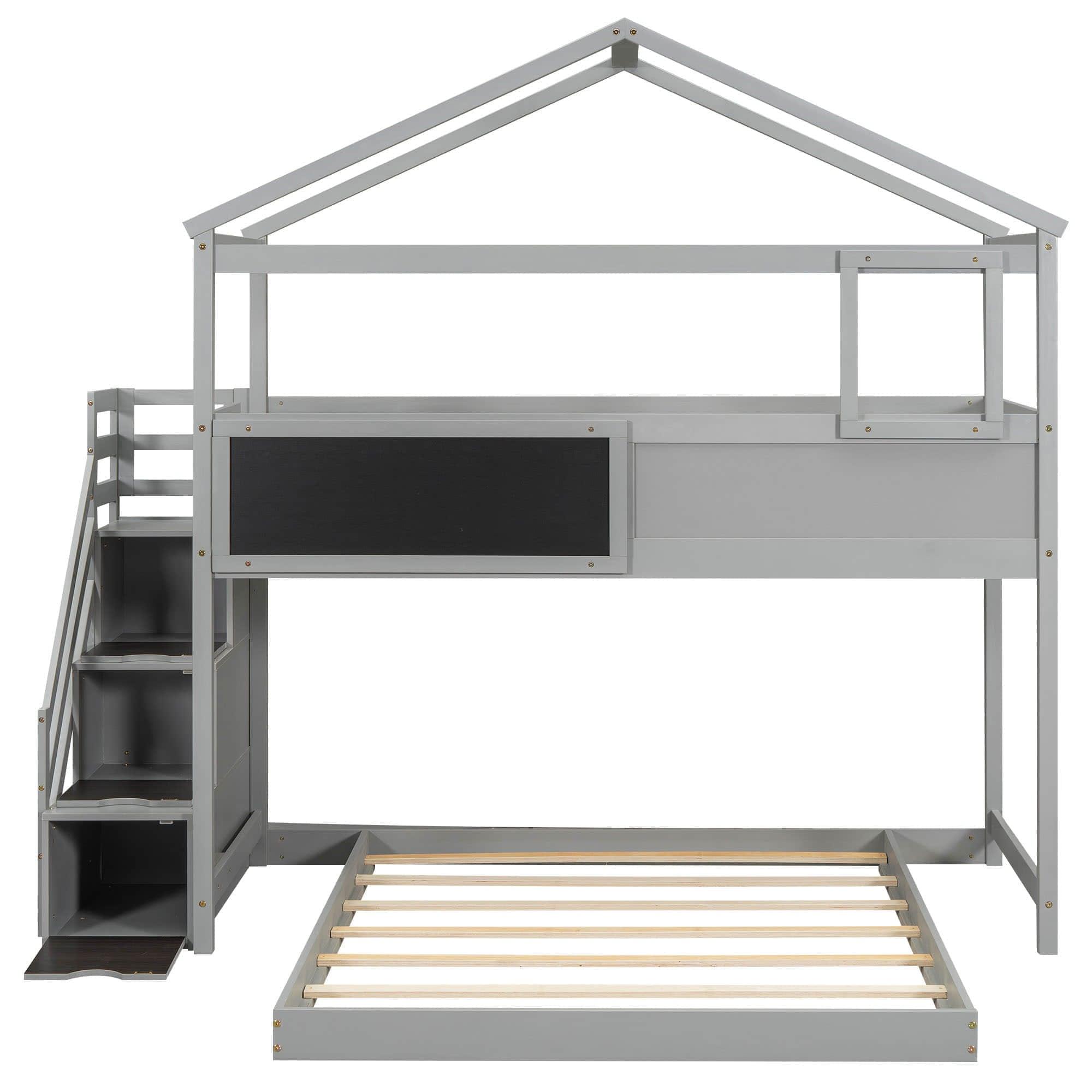 Low Twin Over Full House L-Shaped Bunk Beds for Toddler, Kids - [Floor]