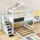 Low Twin Over Full House L-Shaped Bunk Beds for Toddler, Kids - [Floor]