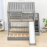 House Twin Over Twin Bunk Beds with Slide and Trundle for Kids