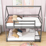 Montessori Wood House Twin over Twin Loft Bunk Bed for Kids, Toddler - [Low]