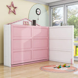 Best Kids Full Size Horizontal House Murphy Bed Cabinet with Shelves - Pink