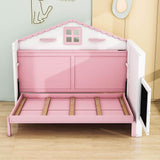 Best Kids Horizontal Twin House Murphy Bed Cabinet with Shelves - Pink