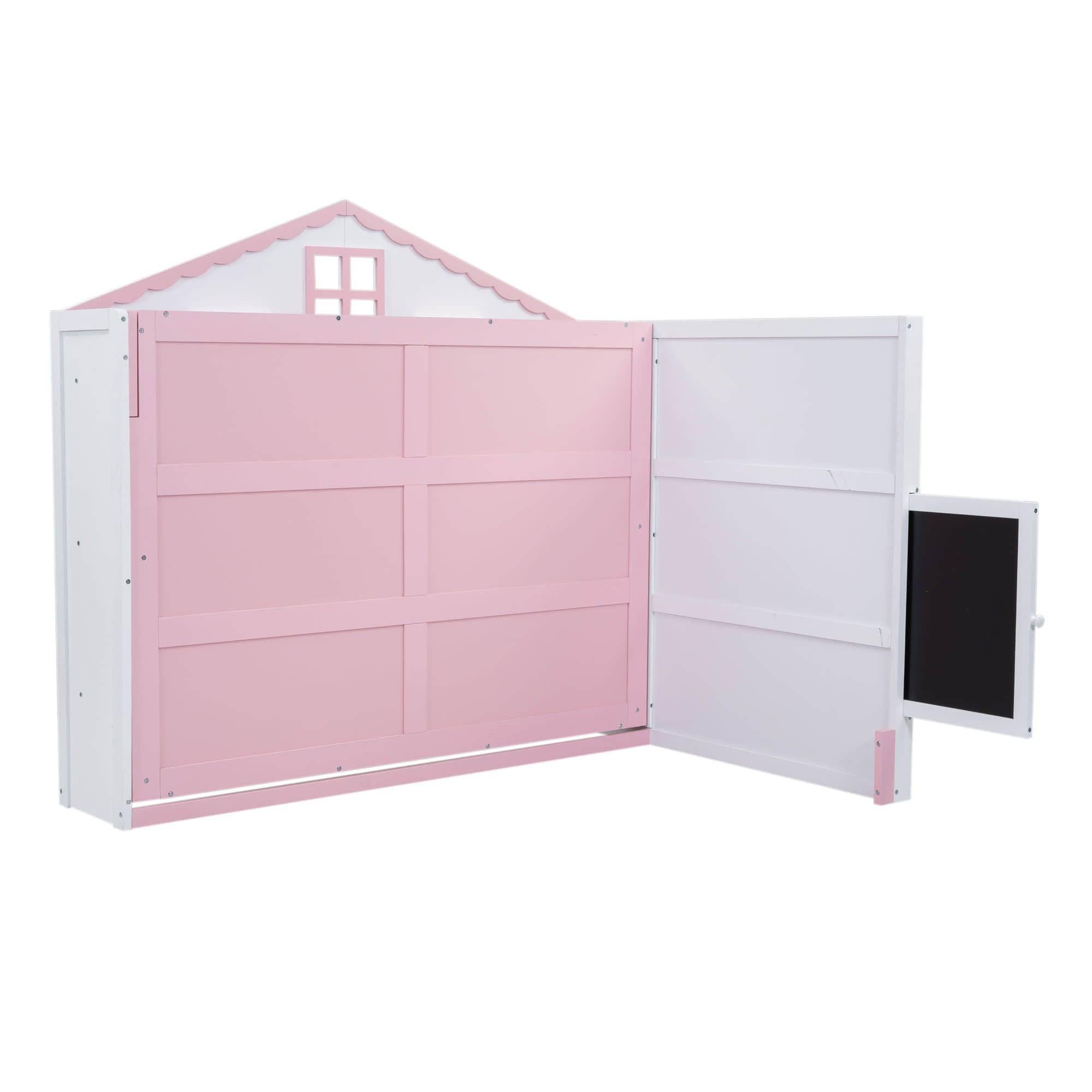 Best Kids Full Size Horizontal House Murphy Bed Cabinet with Shelves - Pink