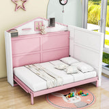 Best Kids Full Size Horizontal House Murphy Bed Cabinet with Shelves - Pink