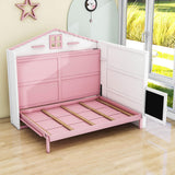 Best Kids Full Size Horizontal House Murphy Bed Cabinet with Shelves - Pink