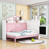 Best Kids Horizontal Twin House Murphy Bed Cabinet with Shelves - Pink