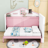 Best Kids Horizontal Twin House Murphy Bed Cabinet with Shelves - Pink