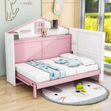 Best Kids Horizontal Twin House Murphy Bed Cabinet with Shelves - Pink