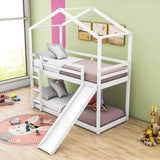 Low Fun Twin Over Twin House Bunk Beds for Kids with Slide - [Floor]