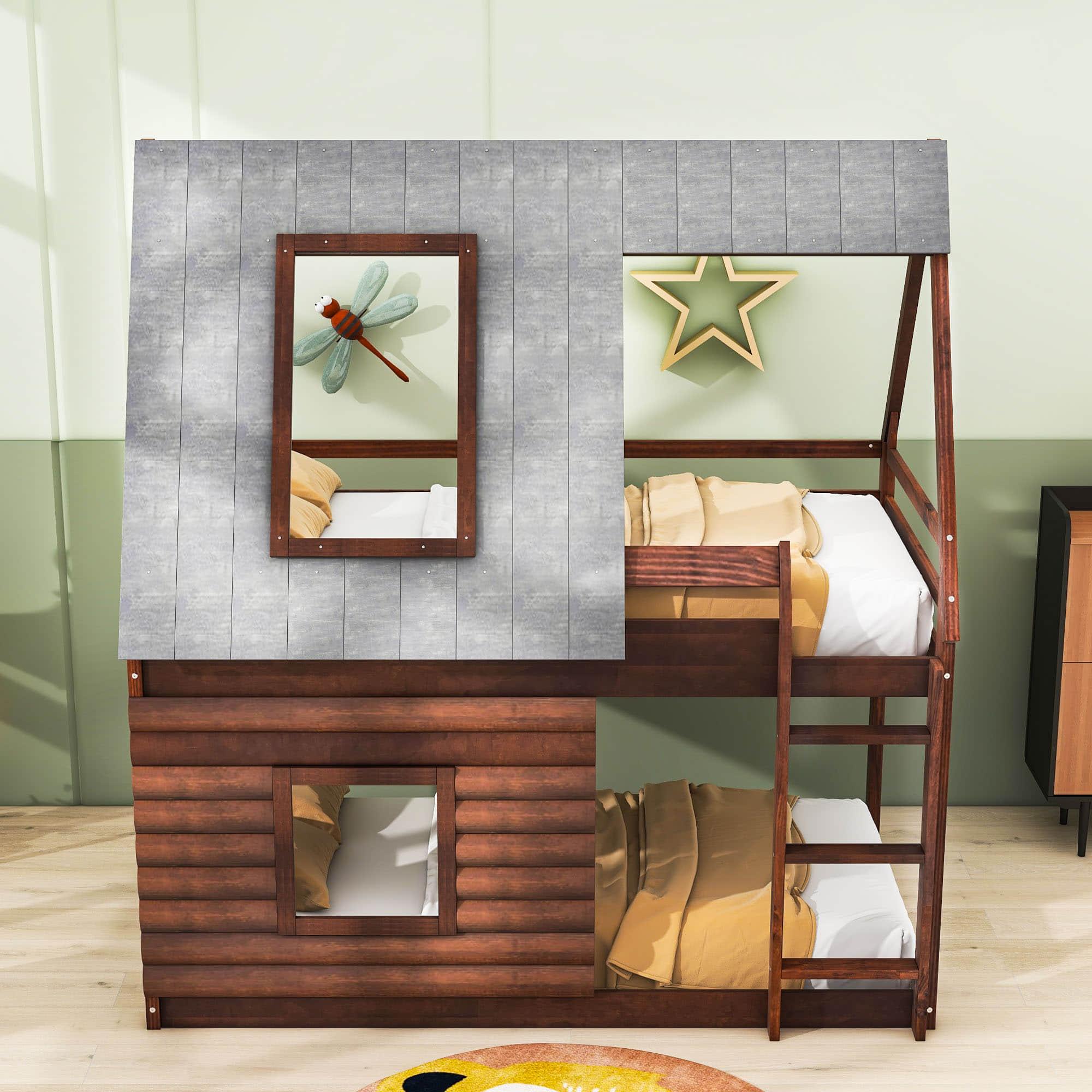 Rustic Low Twin Over Twin FarmHouse Bunk Beds for Kids, Toddler - [Floor]