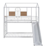 Low House Twin Over Twin Bunk Beds with Slide for Kids Toddler - [Metal]