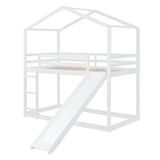 Low Fun Twin Over Twin House Bunk Beds for Kids with Slide - [Floor]