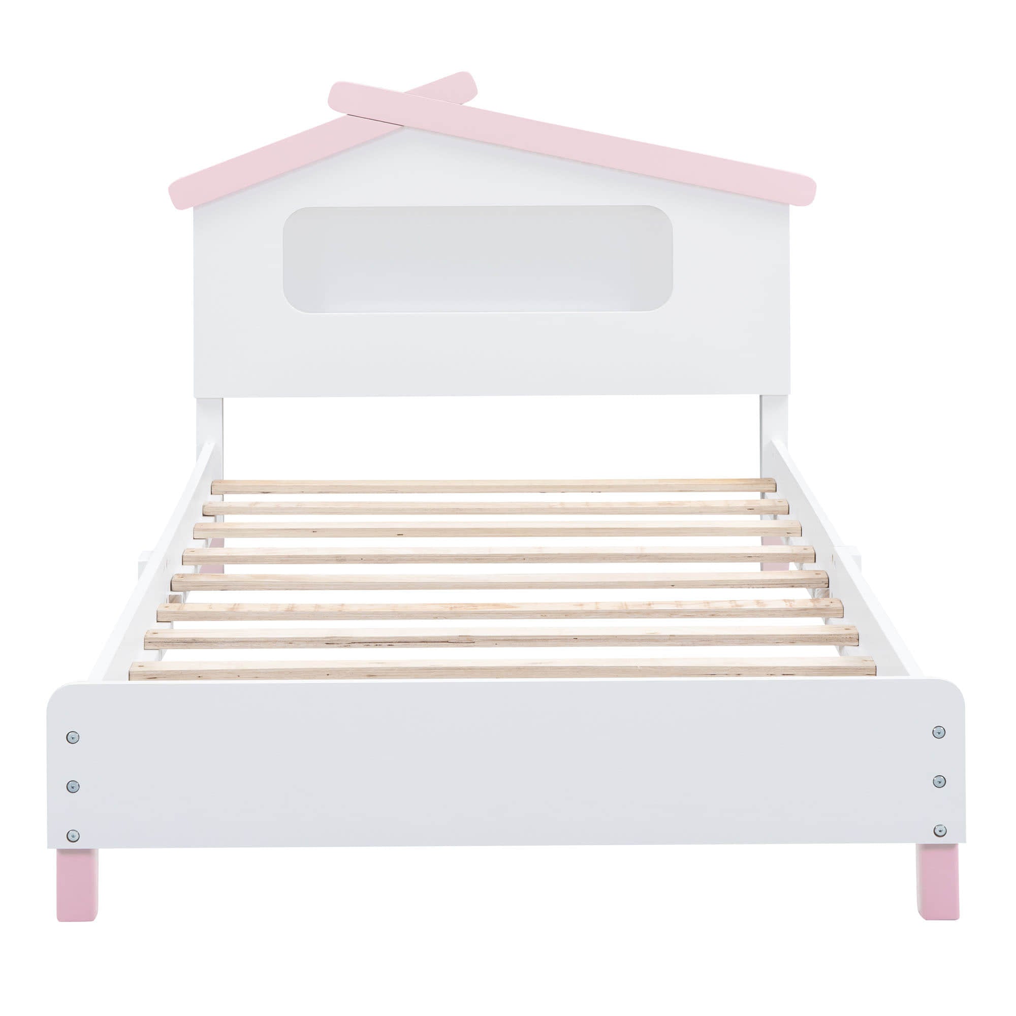 Kids Twin Platform Bed with House-Shaped Headboard and LED Lights