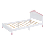 Kids Twin Platform Bed with House-Shaped Headboard and LED Lights