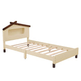 Kids Twin Platform Bed with House-Shaped Headboard and LED Lights