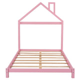 Low Full Size Wooden Toddler Bed with House-Shaped Headboard