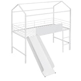 Low Metal Twin Playhouse Loft Bed with Slide, Chalkboard for Kids, Junior