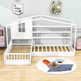 Wooden Montessori Twin Size House Double Kids Bed with Rails