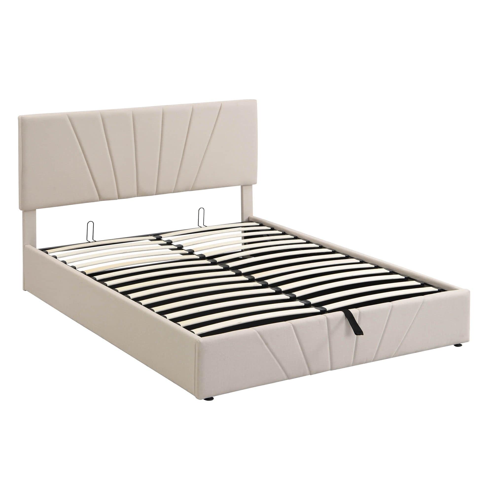 Upholstered Queen Size Platform Bed with Headboard and Hydraulic Storage System