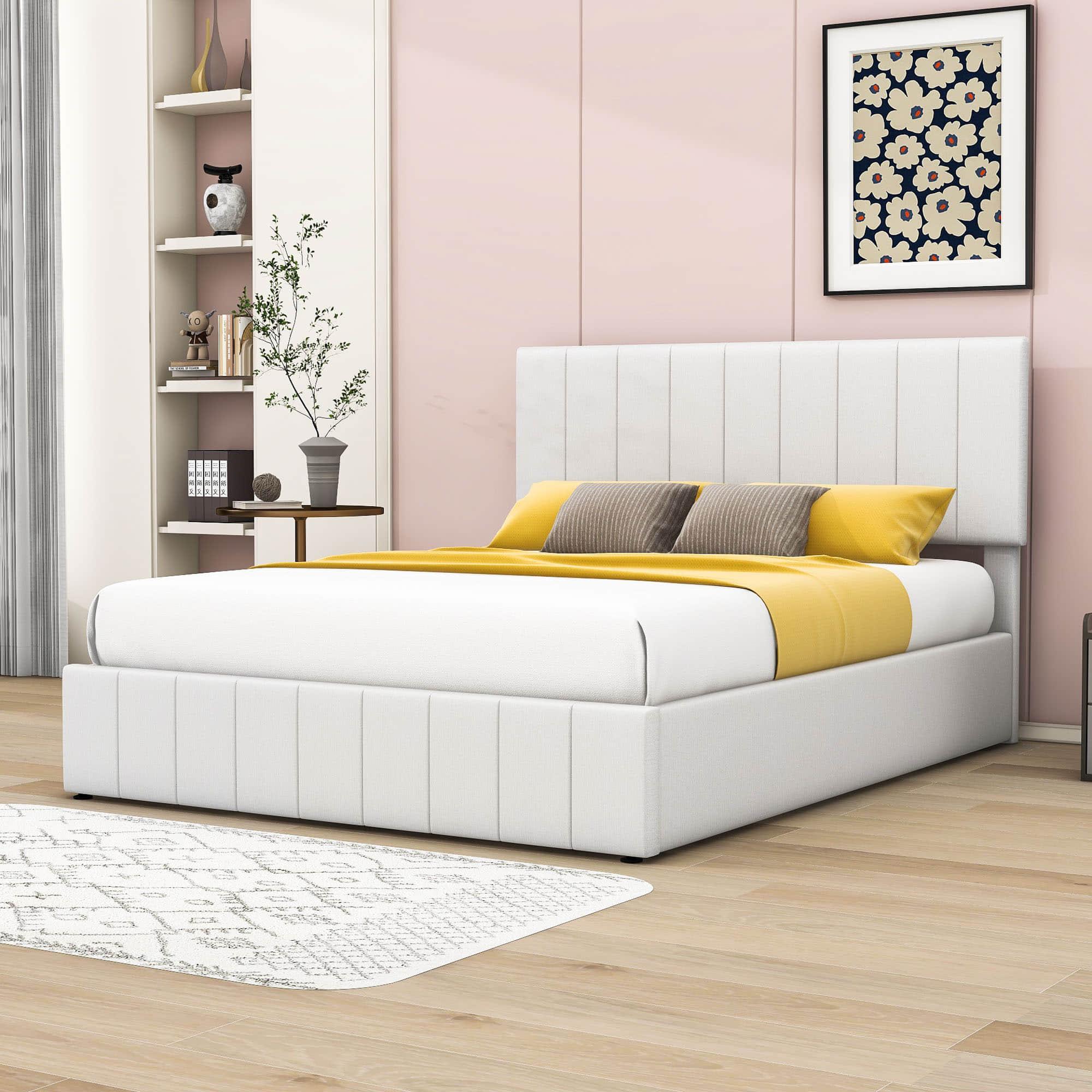 Modern Queen Upholstered Bed Frame with Storage - Hydraulic Lift System