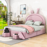 Full Size Velvet Upholstered Princess Platform Bed Frame with Headboard