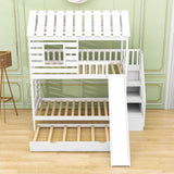 Twin Over Twin House Bunk Beds with Slide and Stairs, Trundle for Kids - [Wooden]