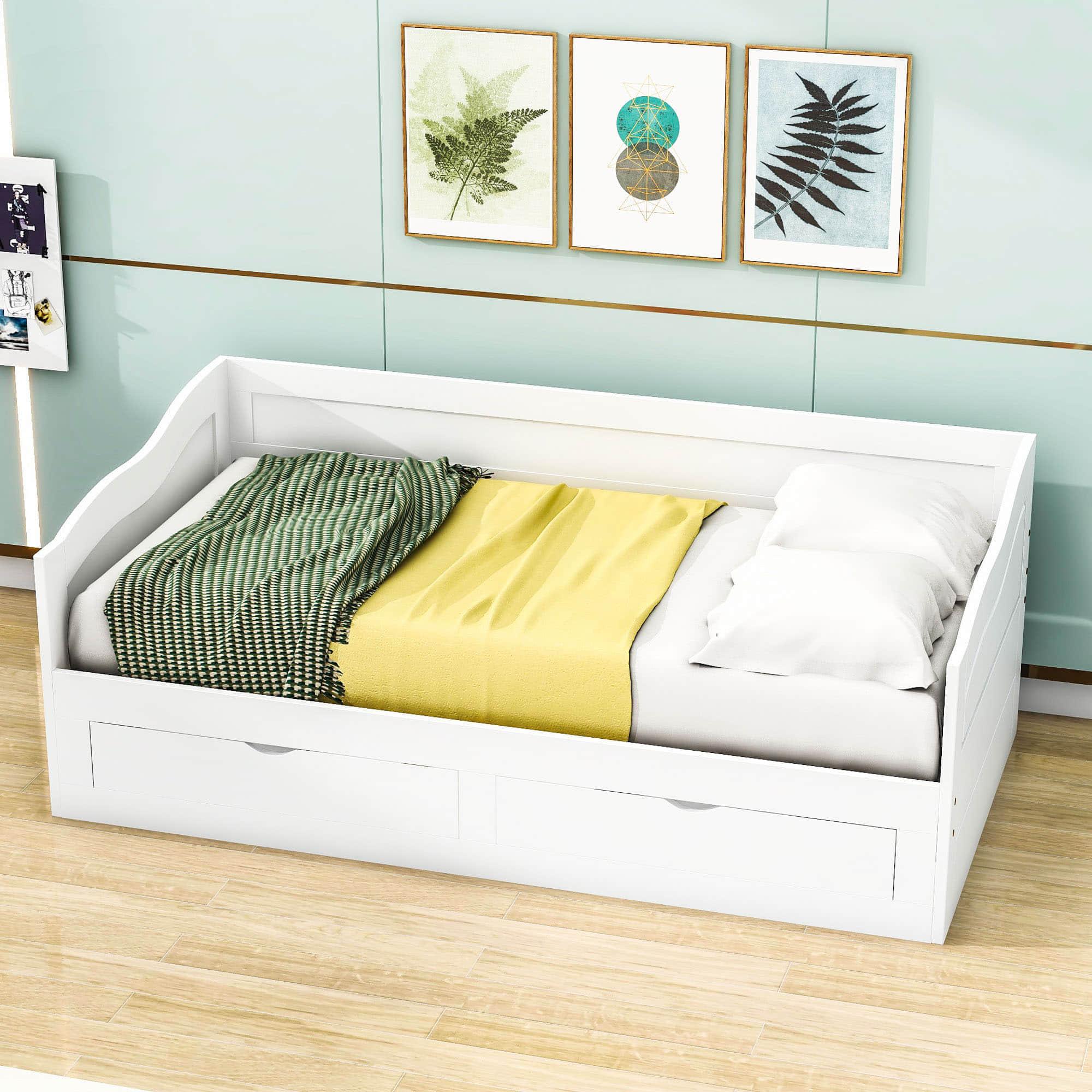 Wood Twin to King Extendable Daybed with Trundle and Storage Drawers