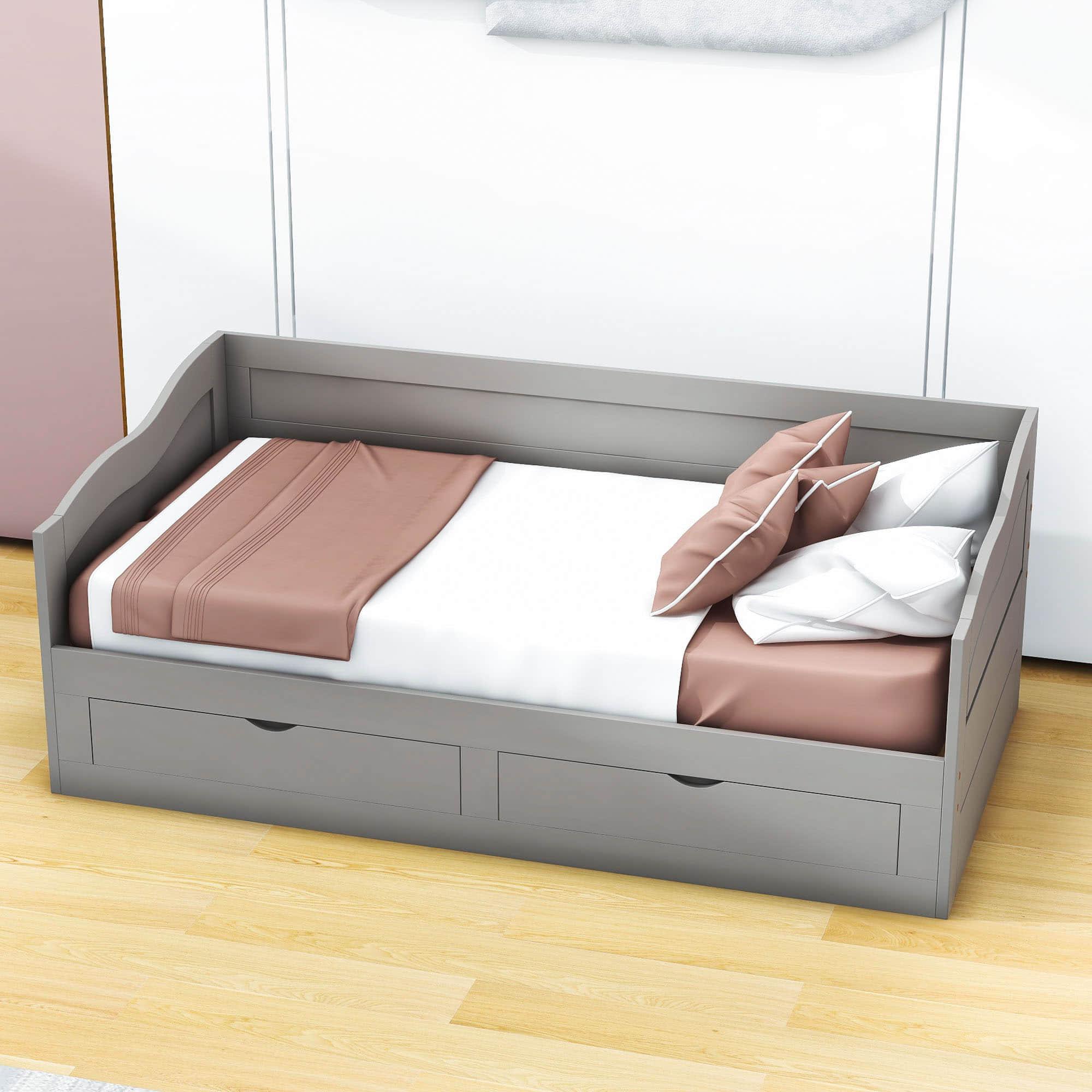 Wood Twin to King Extendable Daybed with Trundle and Storage Drawers