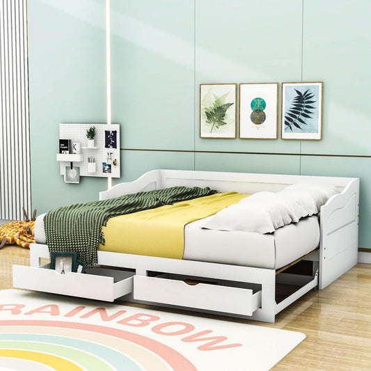 Wood Twin to King Extendable Daybed with Trundle and Storage Drawers